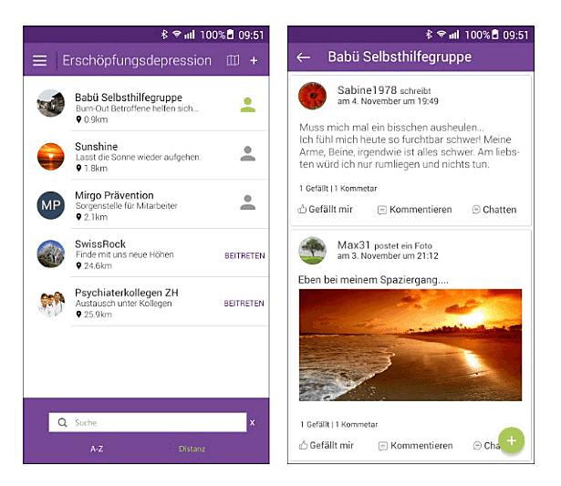 upway App, Depressions-Selbsthilfegruppen
